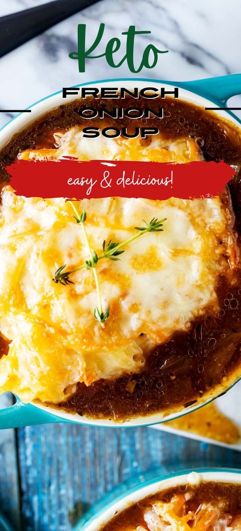 French Onion Soup has always been a favorite of mine, and this Keto French Onion Soup delivers on the classic flavors. With a rich, perfectly seasoned broth, garlic, and onions, all topped off with Gruyere cheese, you have a hearty soup that is impossible not to love. Try it once, and you will be hooked. Low Carb French Onion Soup, Keto Onion Soup, Keto French Onion Soup, Keto Broccoli Cheese Soup, Recipes List, Keto Soups, Low Carb Soup Recipes, Cauliflower Soup Recipes, French Onion Soup Recipe