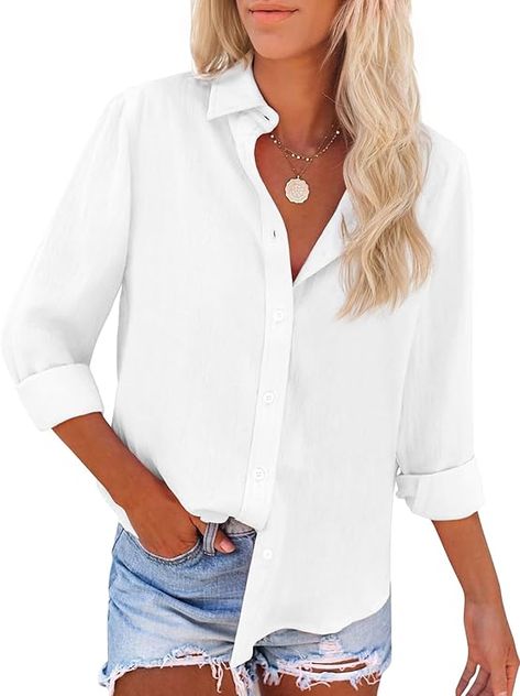 for Women Dress Shirts Long Sleeve Wrinkle-Free Blouse Casual Solid Office Work Tunic Top White Shirt With Denim, Pink Blouses, Black Button Up Shirt, Work Formal, Shirts Long Sleeve, White Button Down Shirt, Blouse Casual, Boyfriend Style, Boyfriend Shirt