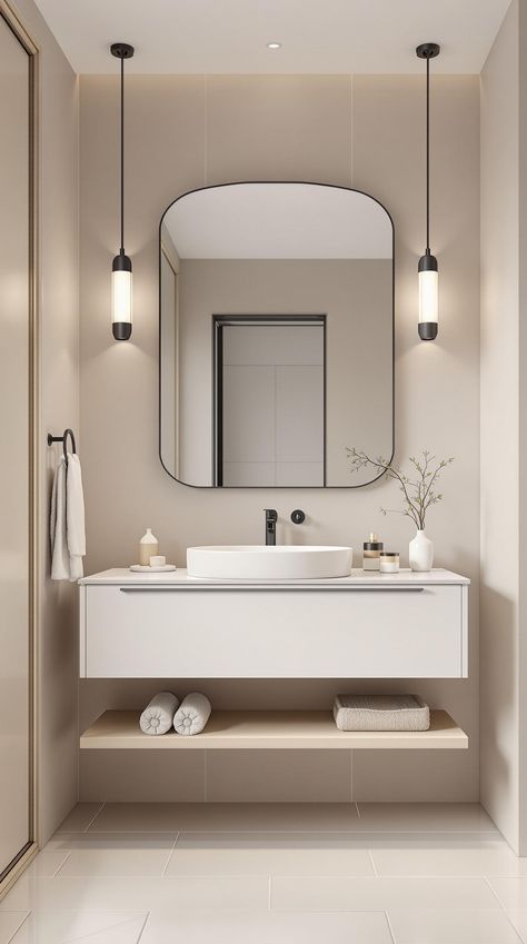 Neutral Bathroom Decor Ideas Small Cream Bathroom Ideas, Neutral Tones Bathroom, Cream And Gray Bathroom, Light Gray Bathroom Ideas, Calm Bathroom Ideas, Neutral Master Bath, Grey And Beige Bathroom, Greige Aesthetic, Greige Bathroom Ideas