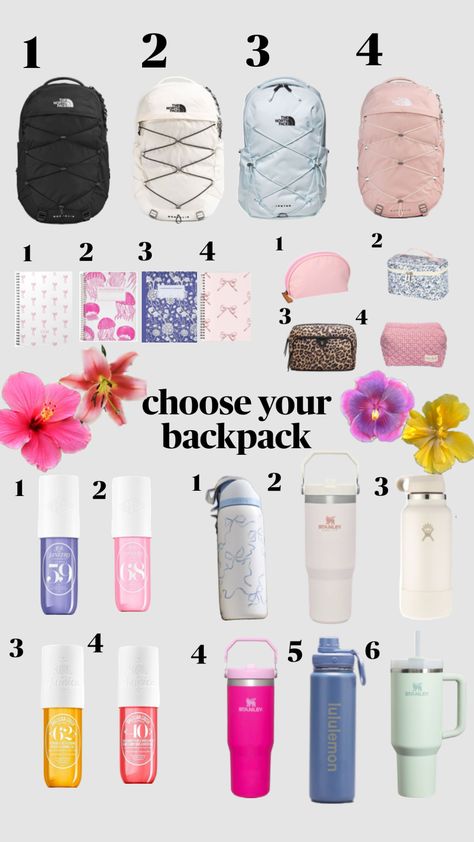 back to school backpack ideas #backtoschool #backpack #flowers #stanley #preppy #likeitup #like #fyp Hot Pink Jansport Backpack, Preppy Backpack Essentials, Back To School Backpacks Essentials, School Backpack Ideas, Anything But A Backpack Day, Backpack Flowers, Matching Aesthetic, School Backpack Essentials, Backpack Ideas