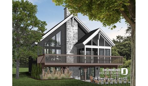 Color version 3 - Rear of house plan 6922 Floorplan House, Vacation House Plans, Drummond House Plans, Open Loft, Scandinavian Style Home, House On Stilts, Lake House Plans, Craftsman Style House Plans, Walkout Basement