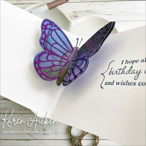 Painted Mountain Cards: Foiled Butterfly Pop Up Card Replenish Art, Butterfly Pop Up Card, Christmas Knitting Patterns Free, Christmas Knitting Patterns, Paper Creations, Heart Box, 3d Paper Crafts, Mountain Paintings, Butterfly Cards