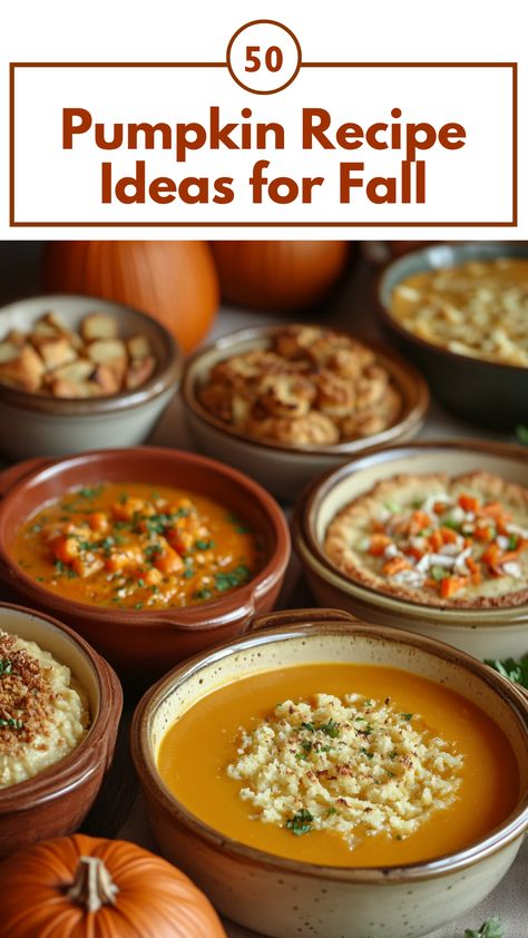 A variety of pumpkin dishes including soups, desserts, and more, showcasing the versatility of pumpkin as an ingredient. Pumpkin Meals, Autumn Cooking, Creative Dishes, Savory Pumpkin, Fall Meals, Savory Pumpkin Recipes, Pumpkin Dishes, Fall Menu, Pumpkin Recipe