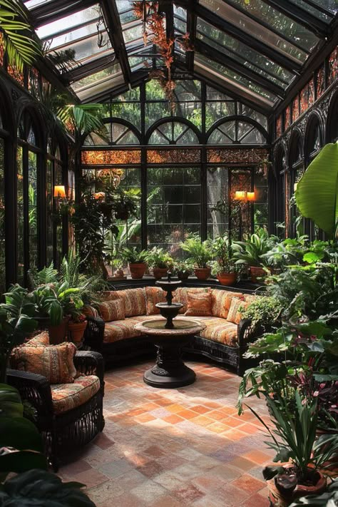 Vintage Greenhouse Conservatory, Indoor Solarium, Historic Conservatory, Atrium House Indoor, Dream Conservatory, Greenhouse Oasis, Victorian Conservatory Interior, Vintage Sunroom, Conservatory Ideas Interior