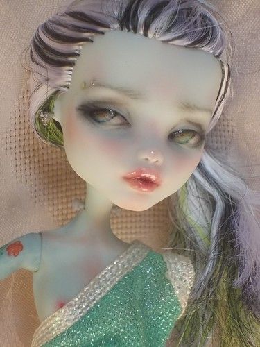 Monster High Frankie | ...repaint by me.... | Lenka | Flickr New Monster High Dolls, Monster High Frankie, Custom Monster High Dolls, Monster High Custom, Fantasy Art Dolls, Monster High Repaint, Doll Makeup, Polymer Clay Dolls, Doll Painting