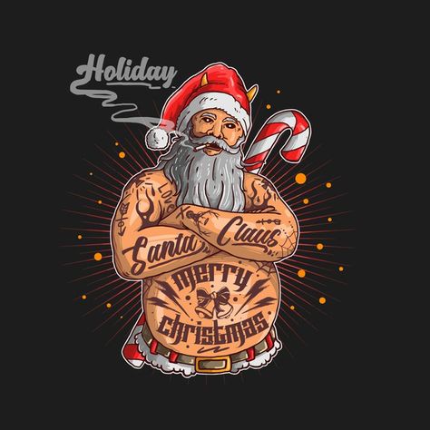 Santa claus with tattoo illustration gra... | Premium Vector #Freepik #vector #santa #character #cute #tattoo Santa Claus Tattoo, Merry Creepmas, Santa Cartoon, Girl Base, Trill Art, Christmas Thoughts, Creepy Christmas, Happy Merry Christmas, Christmas Gift Tags Printable