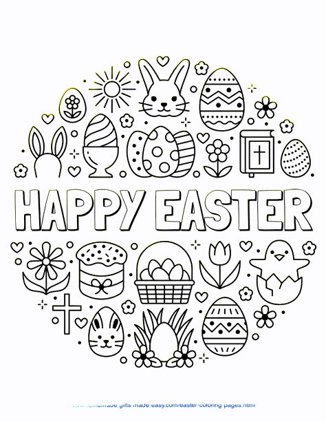 Easter Coloring Pages | Happy Easter message with cross, bible, eggs, rabbits, chicks, and flowers Easter Colour In Free Printable, Easter Colouring Pages Christian, Easter Pages Printable, Easter Eggs Ideas Drawing, Happy Easter Drawing Ideas, Easter Adult Coloring Pages, Easter Colouring Pages Printables, Easter Coloring Pages For Adults, Easter Colouring Printables