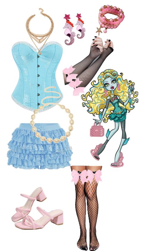 all found on shein! x added bows onto the arm&leg fishnets. Lagoona Blue Costume, Monster High Halloween Costumes, Monster High Halloween, Monster High Costume, Blue Costume, Halloween Outfit Ideas, Cute Pajama, Blue Costumes, Lagoona Blue