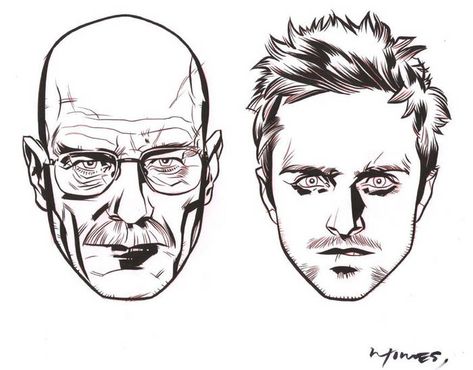 Drawing of Walter White & Jesse Pinkmen from Breaking Bad. Walter White Drawing, Breaking Bad Tattoo, Breaking Bad Art, Bad Drawings, Greys Anatomy Memes, Pink Men, Better Call Saul, Breaking Bad, Awesome Stuff