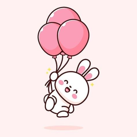 Rabbit Holding Balloons, Birthday Bunny Drawing, Cute Drawings Rabbit, Cute Rabbit Drawing Kawaii, Cute Bunny Drawing Cartoon, Cute Rabbit Doodle, Cute Bunnies Drawing, Rabbit Cute Drawing, Bunny Cartoon Drawing