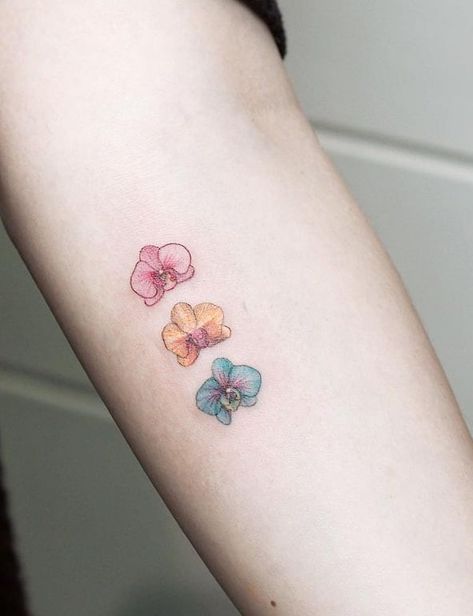 Small Orchid Tattoo Design, Orchid Small Tattoo, Orchid Simple Tattoo, Small Orchid Tattoo Simple, Dainty Orchid Tattoo, Simple Orchid Tattoo, Tiny Orchid Tattoo, Orchid Flower Tattoo, Aged Tattoo