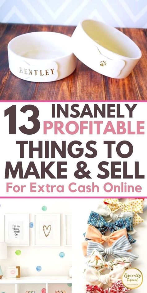 Looking to make money from home? Searching for some amazing money making side hustle ideas? Ready to start a profitable small business from home? Here are 13 seriously profitable things to make and sell for extra cash. Featuring profitable small business ideas, crafts to sell that make a TON of money as well as DIY crafts to make and sell that sell like hotcakes online. Small Business Crafts To Sell, Boutique Items To Make And Sell, Small Craft Ideas To Sell, Small Business Products Ideas, Diy Products To Sell Business Ideas, Diy Money Making Ideas, Business Craft Ideas, Homemade Things To Sell, Craft Sale Ideas Make And Sell