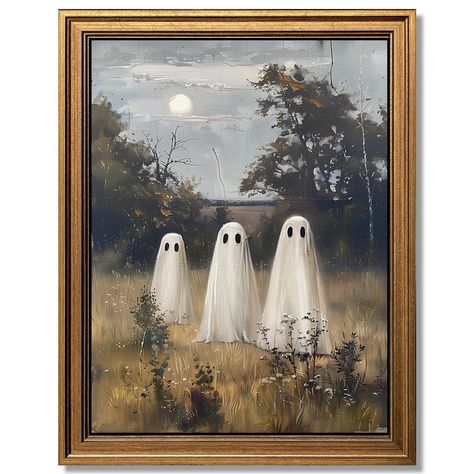 PRICES MAY VARY. 【Cute Ghost Halloween Wall Art】The Size of the ghost wall decor set is: 9.5"W x 12"H. This cute ghost canvas wall art depicts gothic wall decor. Bring the ghost canvas wall prints home, and it will add the perfect touch of detail to your home space and bring a new look to your bathroom, living room, bedroom etc. 【High-quality Canvas Wall Art】The modern wall art is printed on premium quality canvas and using the finest fade-resistant ink, which will not fade over time. And the gh Ghost Painting On Old Pictures, Add Ghost To Painting, Ghosts Painting, Gothic Wall Decor, Ghost Painting, Ghost Decor, Aesthetic Canvas, Vintage Ghost, Wall Art Halloween