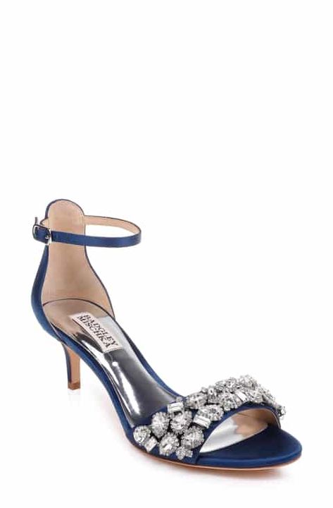 Navy Wedding Shoes, Crystal Dress, Strappy Block Heels, Jeweled Sandals, Badgley Mischka Shoes, Kitten Heel Sandals, Evening Sandals, Rhinestone Sandals, Silver Sandals