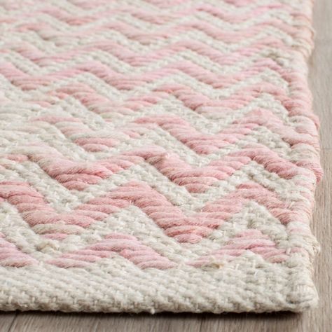 Ascuaga Hand-Woven Area Rug - Bungalow Rose Woven Area Rug, Rug Texture, Pink Ivory, Cotton Area Rug, Rug Pink, Pink Area Rug, Chevron Design, Striped Rug, Ivory Rug