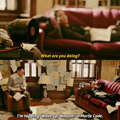 Wake up, Watson. Morse code. Elementary season 3. Sherlock Holmes, Joan Watson. Brownstone. ❤ Elementary Sherlock And Joan, Elementary Brownstone, Elementary Show, Elementary Tv Show, Sherlock And Watson, Sherlock Holmes Elementary, Elementary Tv, Elementary Sherlock, Joan Watson