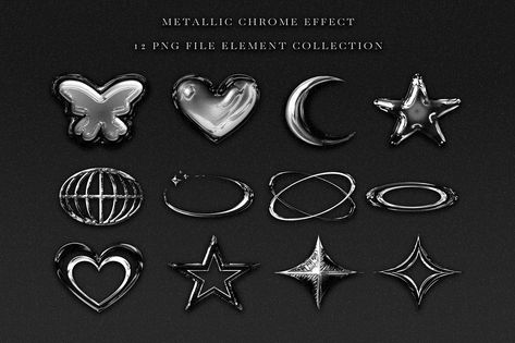 Y2K metallic chrome collection Graphic Design Letters, Y2k Icons, Keyword Elements Canva, 3d Poster, Y2k Design, Y2k Accessories, Tattoo Design Drawings, Aesthetic Stickers, Y2k Aesthetic