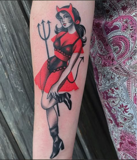 Unique Pinup Tattoo, Pinup Lady Tattoo, Tattooed Pinup Tattoo, Witchy Pinup Tattoo, American Trad Pinup, Vampire Pinup Tattoo, Plus Size Pin Up Tattoo, Neo Traditional Pinup Tattoo, Trad Pinup Tattoo