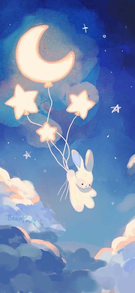 Blue Drawings, Bunny Wallpaper, Dessin Adorable, Dreamy Art, Kawaii Wallpaper, Kawaii Drawings, Blue Art, الرسومات اللطيفة, 귀여운 동물