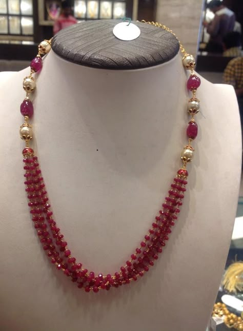 multi string ruby chain – boutiquedesignerjewellery.com Pearl And Ruby Beads Mala, Rubies Jewelry Necklaces Beads, Ruby Beads Necklace Designs, Ruby Beads Jewellery, Ruby Chains, Beads Jewellery Designs, Ruby Necklace Designs, Ruby Chain, Ruby Jewelry Necklaces