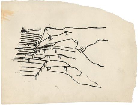 Two hands playing piano, circa 1954. Photograph: The Andy Warhol Foundation for the Visual Arts, Inc Hands Playing Piano, Andy Warhol Drawings, Andy Warhol Pop Art, Warhol Art, Pop Art Movement, Playing Piano, Art And Illustration, Andy Warhol, A Drawing