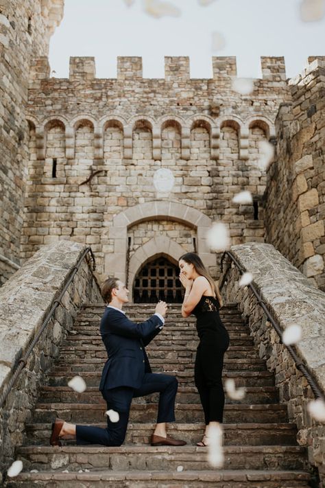 Napa Proposal Ideas | Castello di Amorosa Proposal | Napa Wedding Photography Napa Proposal Ideas, Castle Proposal, Napa Proposal, Simple Proposal Ideas, Proposal Setup, Unique Proposal Ideas, Romantic Castle, Dream Proposal, Man Proposing