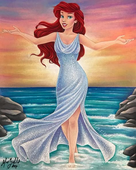 40 Disney Heroines Like We've Never Seen Them Before Blue Sparkly Dress, Ariel Disney, Mermaid Wallpapers, Disney Princess Makeover, Disney Princess Drawings, Princess Pictures, Disney Princess Ariel, Disney Artwork, Long Red Hair