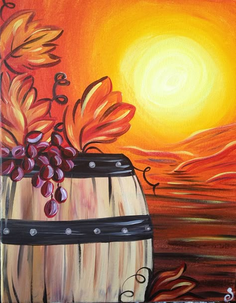 Wine Barrell Fall Paintings, Fall Canvas Painting, Paint Night Ideas, Diy Paint By Numbers, Paint Party Ideas, Wine And Canvas, Wine Painting, Christmas Paintings On Canvas, Fall Canvas