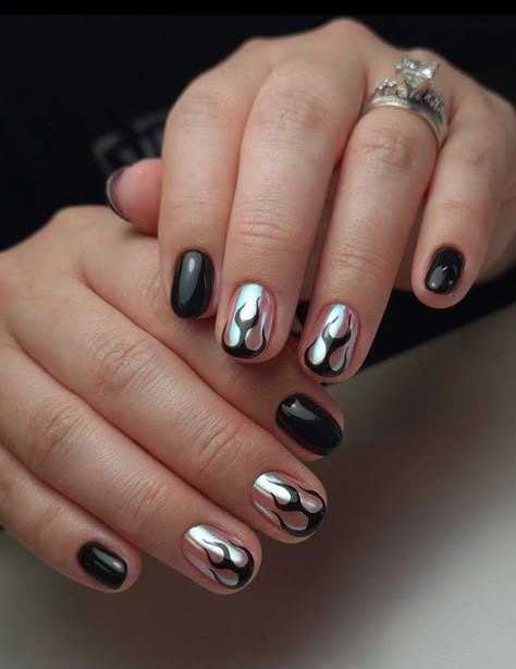 45 Flame Nail Art Ideas And Designs That Are Trendy Now 2 Short Black Gel Nail Designs, Black Nail Gel Designs, Cool Men Nail Art, Grunge Nail Art Designs, Short Men Nail Designs, Manly Nails Design, Masc Nails Ideas Simple, Flame Nail Art Short, Short Nails Flames