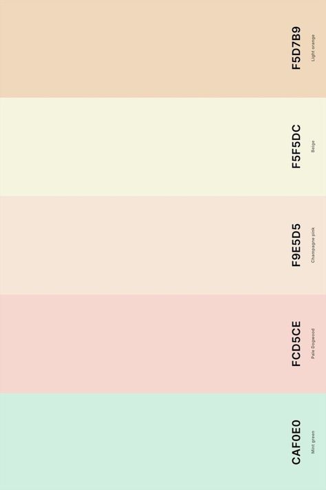 Color Palettes With Names, Orange Hex, Color Palette With Hex Codes, Room Paint Designs, Palm Springs Aesthetic, Pale Dogwood, Elementary Classroom Themes, Pastel Beige, Sunrise Colors