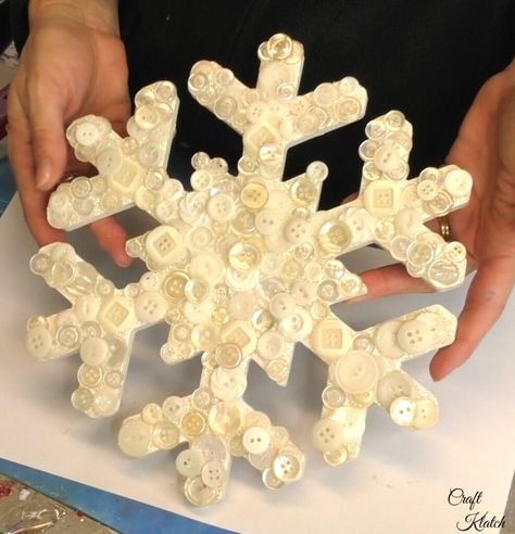 How To Make A Button Snowflake Holiday Decoration - Craft Klatch Snowflake Button Art, Q Tip Snowflake Ornament, Button Christmas Crafts Walmart, Borax Crystal Snowflakes, Snowflake Buttons, Popsicle Stick Snowflake, Resin Snowflake Ornament, Christmas Tree Images, How To Make Snowflakes