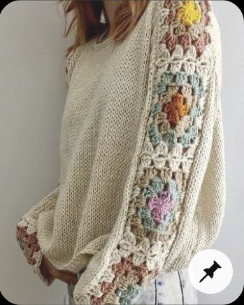 Crochet Jumper, Crochet Jacket, Crochet Cardigan Pattern, Crochet Blouse, Crochet Squares, Boho Crochet, Knit Fashion, Sweater Pattern, Knitting Inspiration