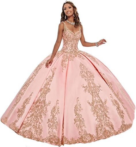 Emmani Women's Spaghetti Straps Embroidery Quinceanera Dresses Beaded Sweet 16 Ball Gown Champagne at Amazon Women’s Clothing store Quinceanera Pink Dresses, Sweet 16 Ball Gown, Sweet 16 Ball, Quinceanera Pink, Mary's Bridal, Quinceanera Dress, Sleeveless Long Dress, Quince Dresses, Dresses Elegant