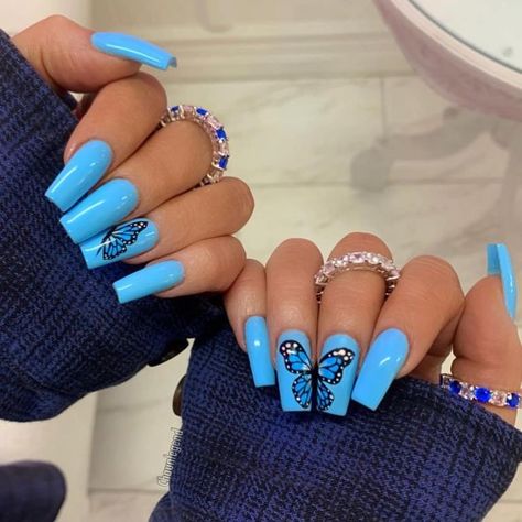 Blue Nail Art Designs, Heena Design, Light Blue Nails, Baby Blue Nails, Blue Acrylic Nails, Blue Nail Art, Cute Acrylic Nail Designs, Nails Fashion, Makijaż Smokey Eye