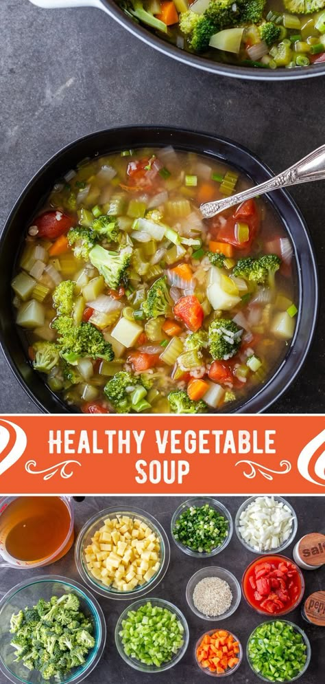 Veggie Soup With Broccoli, Chunky Veggie Soup, Nourishing Homemade Veggie Soup Clean Food Crush, Vegetable Packed Soup, Veggie Soup With Chicken Broth, Vegetable Soup With Broccoli And Cauliflower, Veggie Filled Soup, Soup From Frozen Vegetables, Vegetable Rice Soup Crockpot