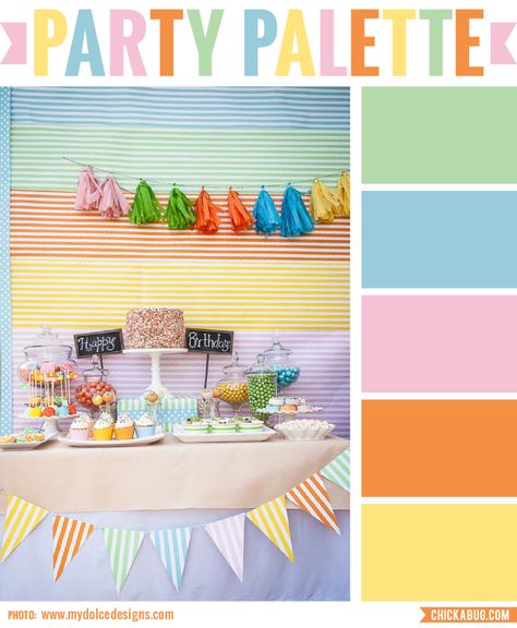 Party palette: Color inspiration for a "tutti fruity" party #colorpalette Cute Birthday Color Schemes, Party Colour Themes Color Palettes, Party Pallete Color, Party Color Palette Birthday, Birthday Color Pallete, Color Palette For Party, Garden Party Palette, Birthday Cake Color Palette, Tutti Frutti Color Palette