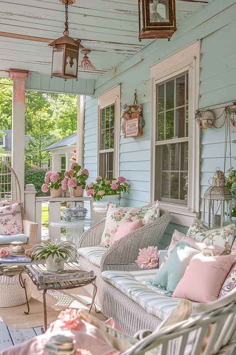 Bedroom Patio Ideas, Backyard House Ideas, Bungalow Patio, Cottage Home Ideas, Shabby Chic Patio, Country Patio, Shabby Chic Porch, Coastal Condo, Storybook House