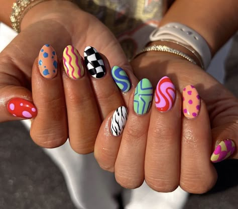 Multicoloured Nails, Country Acrylic Nails, Hawaii Nails, Preppy Nails, Nails Now, Summery Nails, July Nails, Nail Patterns, Nail Jewelry