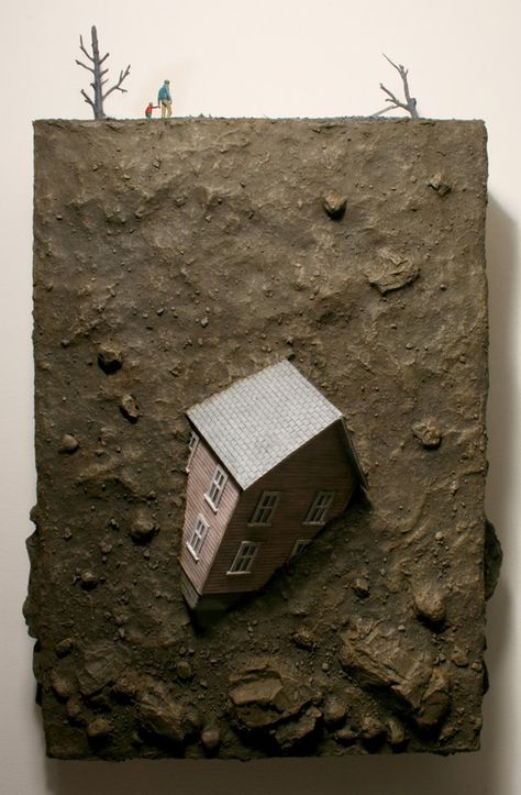 A house is buried beneath hundreds of feet of earth as a dad and his son walk above. Colossal Art, Andrew Wyeth, Outdoor Sculpture, Perfect World, Shadow Boxes, Art Model, Miniature Art, Small World, Stop Motion