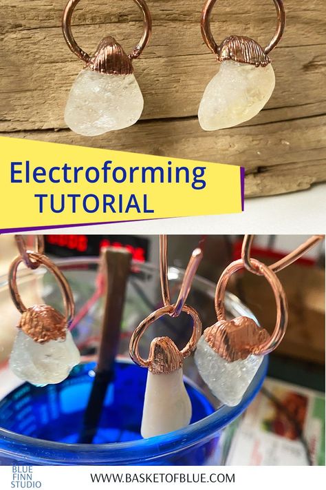 Jewelry With Gemstones, Metal Wrapped Jewelry, Copper Diy Crafts, Electro Forming Jewelry, Electroformed Jewelry Tutorial, Copper Electroforming Jewelry, How To Electroform Jewelry, Soldered Pendants Tutorial, Electroforming Jewelry