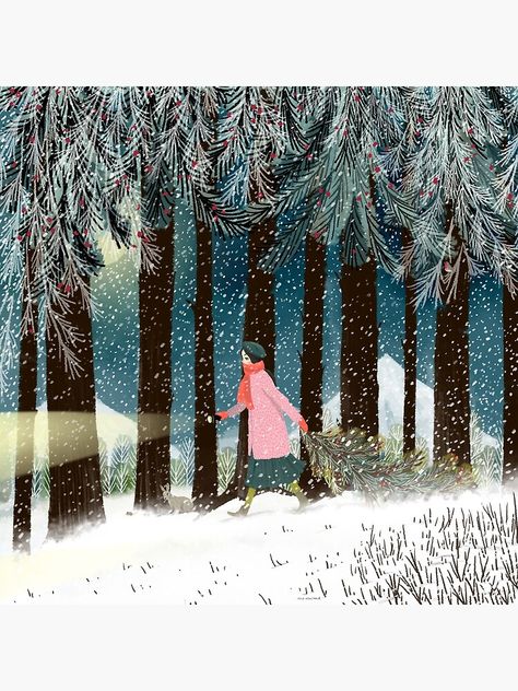 "The Extreme Wreather at Night" Art Print by Jane-Newland | Redbubble Jane Newland, Winter Illustration, Winter Woodland, Winter Walk, Cards With Envelopes, Whimsical Illustration, Night Art, Winter Art, Winter Night