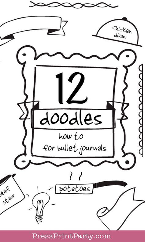 12 doodles how to for your bullet journal ideas and inspiration step by step. Easy drawings for bullet journals and planners (bujo). Banner ideas how to draw. Get fun doodle for coffee, ideas, banners, borders etc. by Press Print Party! Fonts Doodle, Happy Birthday Doodles, Banner Doodle, How To Doodle, Fun Doodles, Doodle Font, Planner Doodles, Bullet Journal Font, Bullet Journal Banner