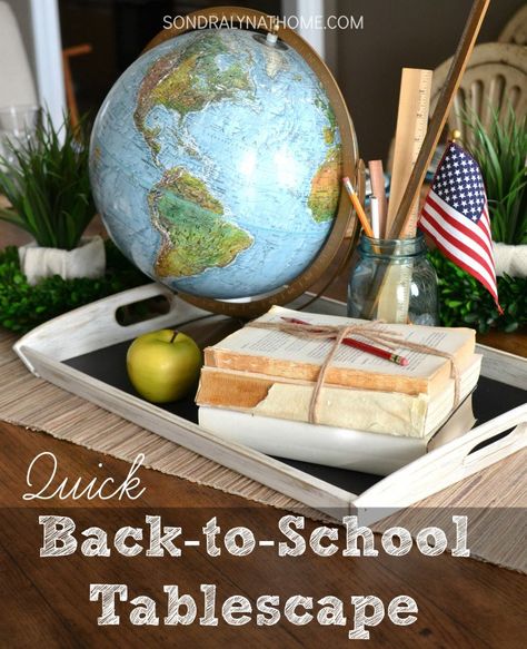 Back To School Decorations Display, Classroom Table Centerpieces, Back To School Office Decor, Back To School Celebration At Home, Back To School Mantle Decor, Back To School Centerpiece Ideas, Teacher Retirement Decoration Ideas, Vintage Back To School, Back To School Centerpieces