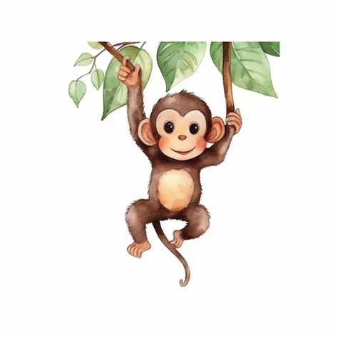 Jungle Animal Drawings, Animated Monkey, Monkey Sitting, Jungle Images, Safari Birthday Party Decorations, Jungle Monkey, Monkey Illustration, Deco Jungle, Neck Pillows