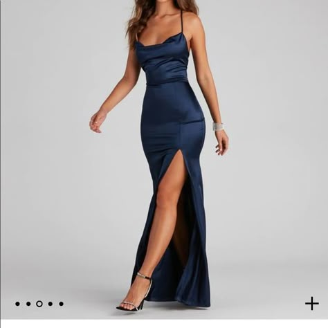 Bristol formal satin lace-up dress Navy Fitted Prom Dress, Navy Prom Dress Tight, Long Dark Blue Dress Formal, Silk Blue Prom Dress, Yr 10 Formal Dresses, Navy Silk Prom Dress, Dark Blue Satin Prom Dress, Navy Blue Silk Prom Dress, School Formal Dresses Australia