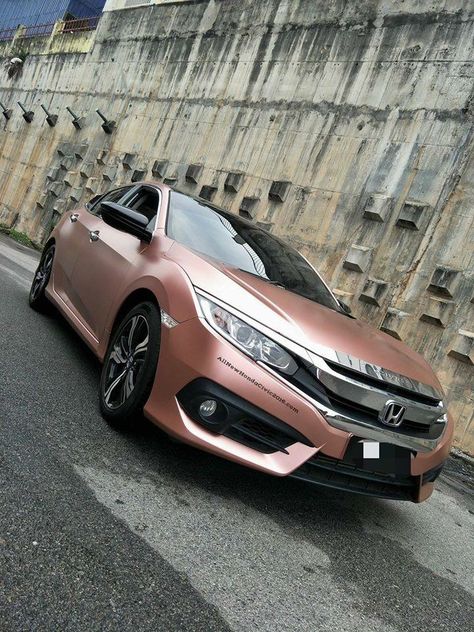 Honda Civic Accessories, Rose Gold Car, Honda Civic Car, Black Honda, Civic Car, Barbie Car, Gold Car, New Luxury Cars, Honda Bikes