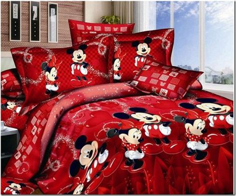 Disney Discovery- Red Mickey and Minnie Mouse Queen Bedding Disney Bedding Sets, Minnie Mouse Bedding, Mickey Mouse Bedding, Mickey Mouse Bedroom, Mickey Mouse Quilt, Casa Disney, Deco Disney, Disney Bedding, Disney Bedrooms