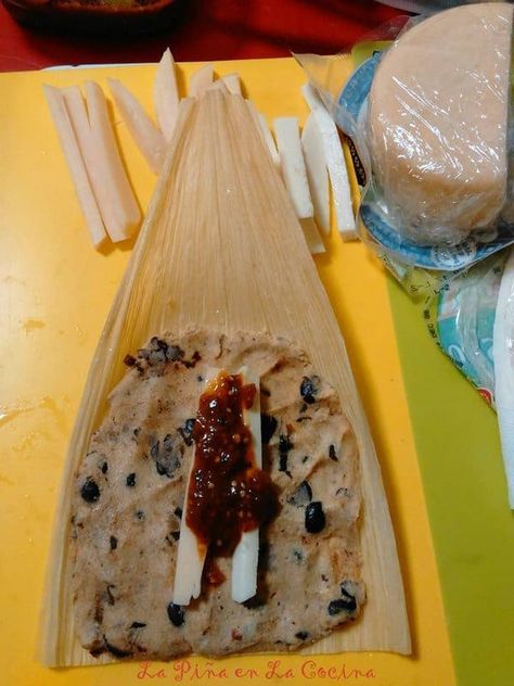 Black Bean,Cheese and Chipotle Tamal Black Bean Tamales Recipe, Bean And Cheese Tamales, Meatless Tamales, Black Bean Tamales, Goya Black Beans Recipe, Cheese Tamales Recipe, Bean Tamales, Texmex Recipes, Tamale Recipes