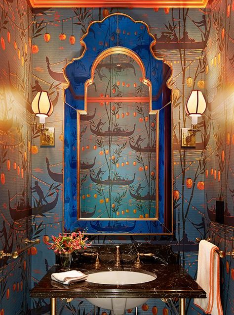 Apartment Bathroom Design, Elegant Bathrooms, Wc Decoration, Powder Room Renovation, Bathrooms Inspiration, Powder Room Wallpaper, Basin Unit, Powder Room Design, Bad Inspiration