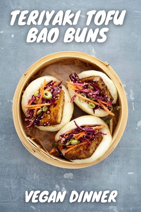 Tofu Bao Buns, Vegan Teriyaki Tofu, Vegan Bao Buns, Tofu Bao, Vegan Bao, Vegan Teriyaki, Teriyaki Tofu, Japanese Recipe, Bao Buns